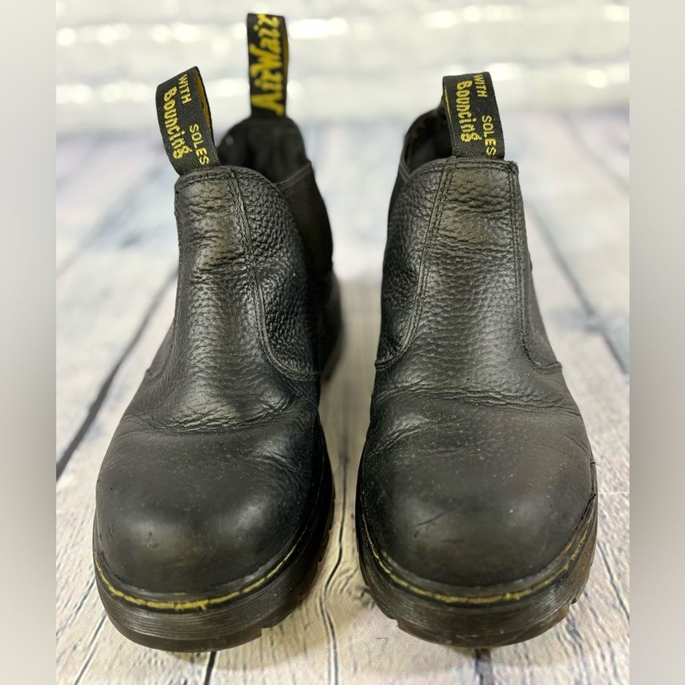 Dr Martens Black Tumbled Leather Rivet Steel Toe Utility Pull On Chelsea Boots 8